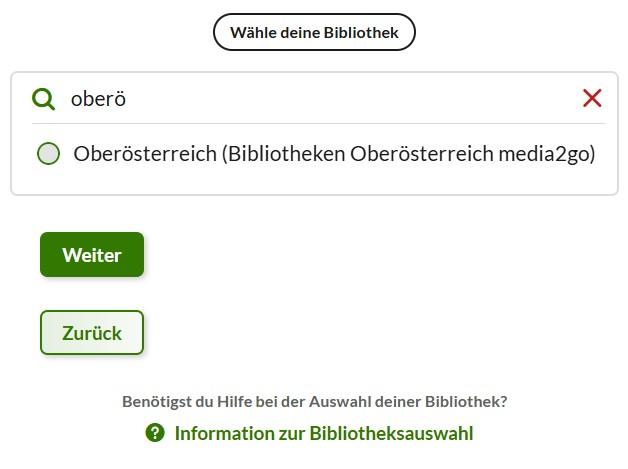 media2go Bibliotheksauswahl